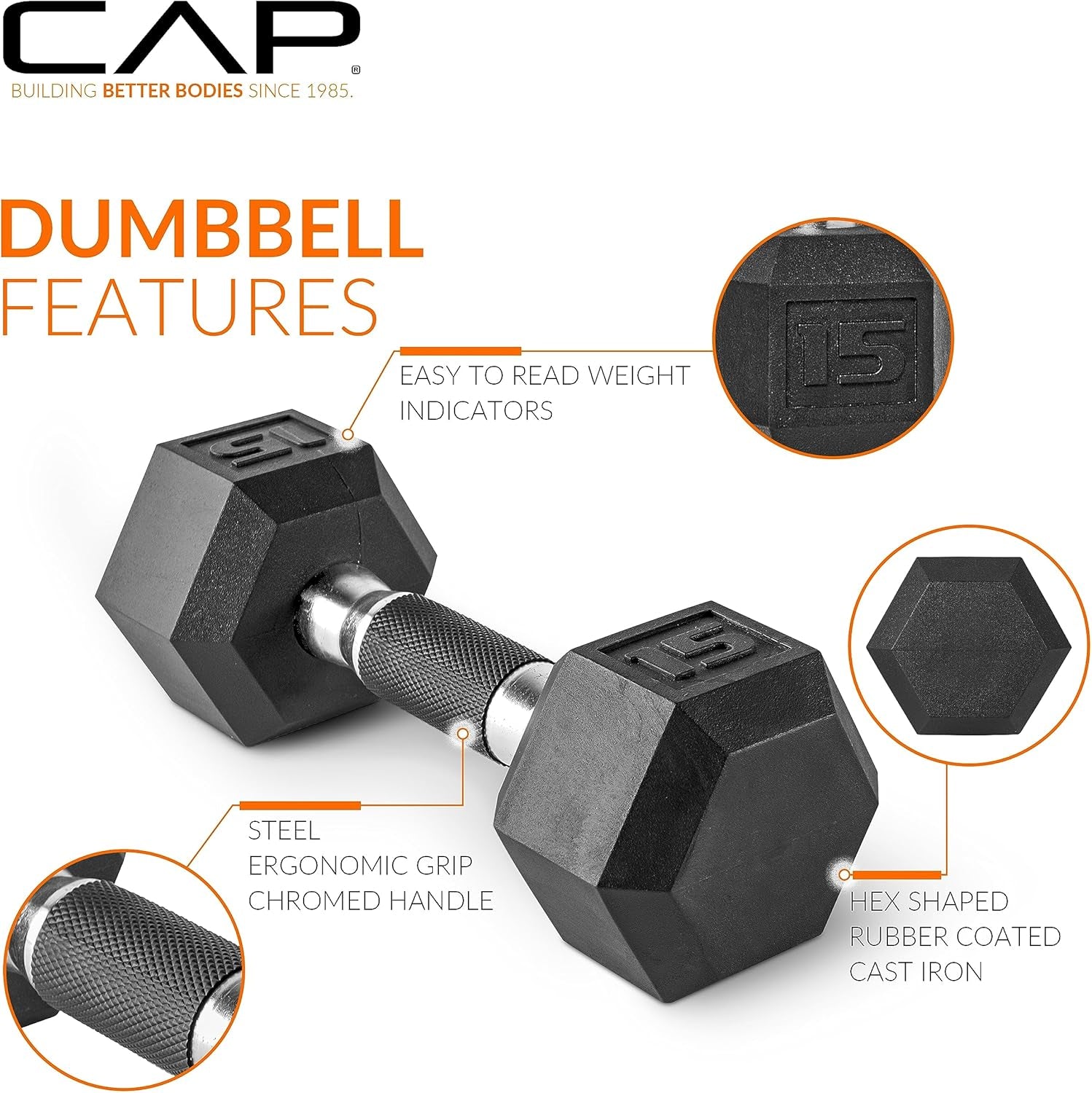 Rubber Coated Dumbbell Weights, Free Weights for Home Gym Strength Training, Anti-Roll Hex Dumbbells with Black, Chrome & Comfort Grip Handles, Pairs & Sets