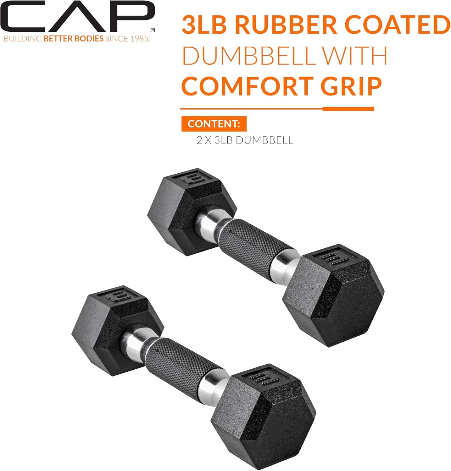 Rubber Coated Dumbbell Weights, Free Weights for Home Gym Strength Training, Anti-Roll Hex Dumbbells with Black, Chrome & Comfort Grip Handles, Pairs & Sets