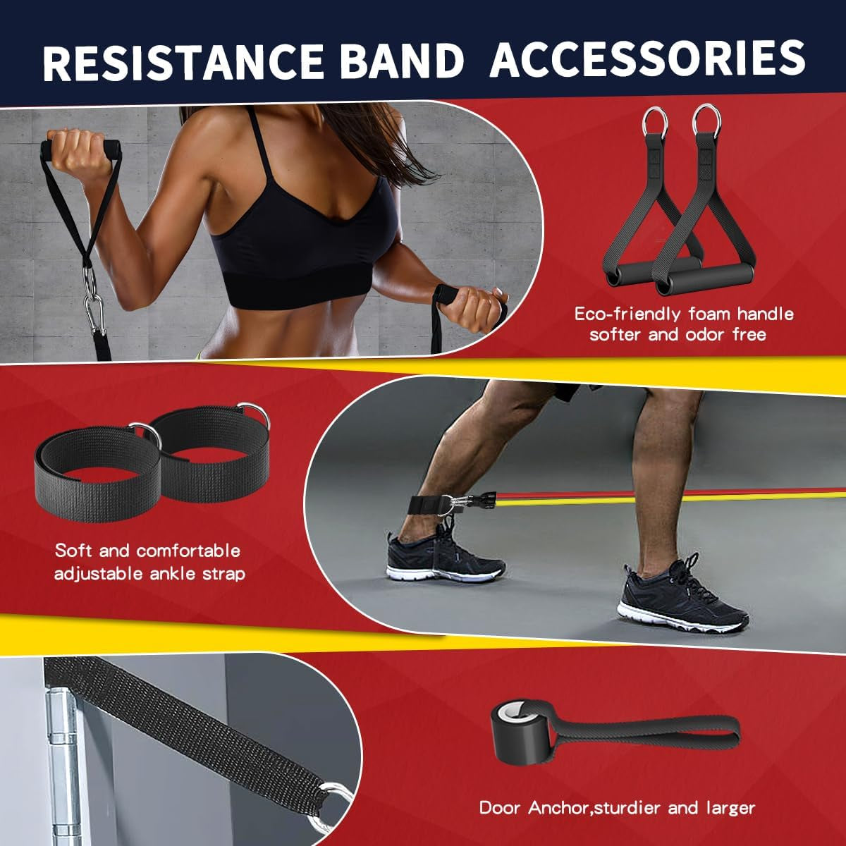 Resistance Bands with Handles, 5-Level Exercise Bands for Workout | Natural Latex,10-50 Lbs, Stackable to 150,Ankle Straps, Door Anchor,Guide. for Strength, Yoga,Home Gym,Travel & Workout.