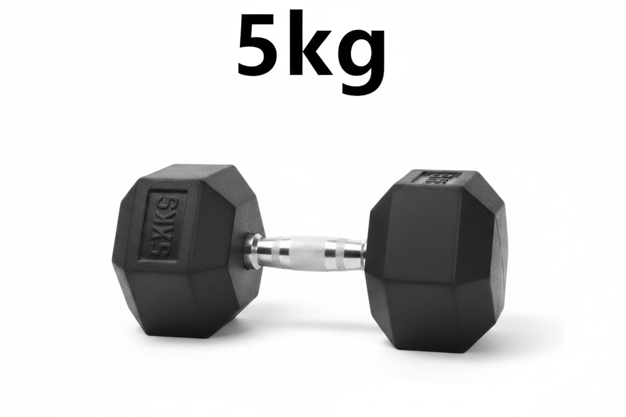 HexGrip Rubber-Coated Fixed Dumbbell 5kg