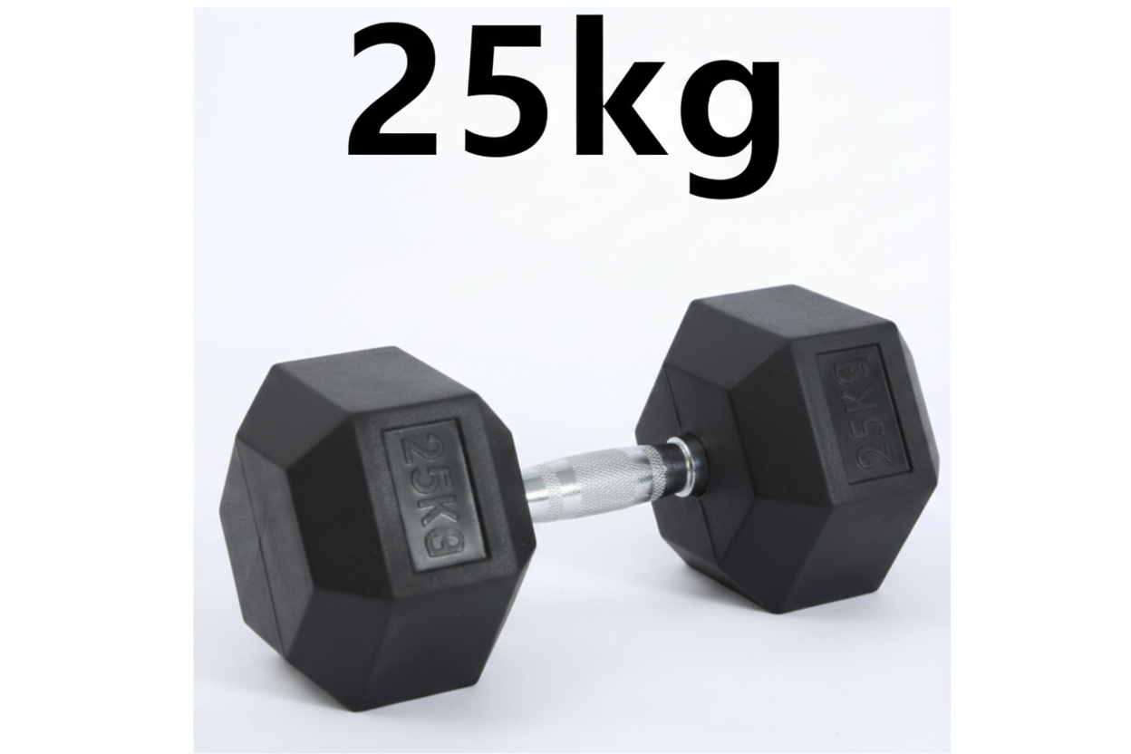 HexGrip Rubber-Coated Fixed Dumbbell 25kg